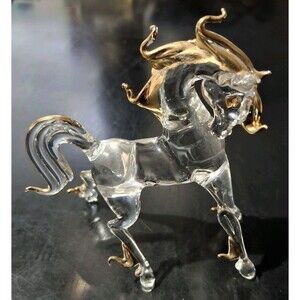 Vintage Rare Hand Blown Glass Standing Horse w Golden Accents 5" Fantasy